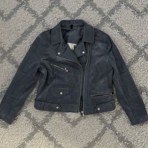 H&M faux suede light blue 3/4 sleeve Moto jacket